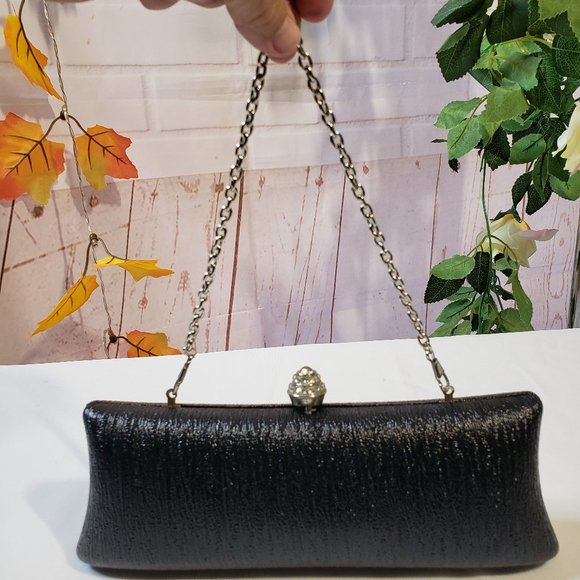 Kate Landry Handbags - Kate Landry Black Textured Barrel Evening Mini Hand Bag Clutch Purse Chain